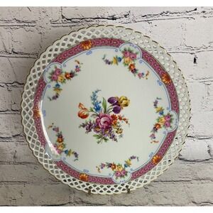 Schumann Bavaria 10.25" Articulated White Dresden Flowers Gold Trim Dinner Plate